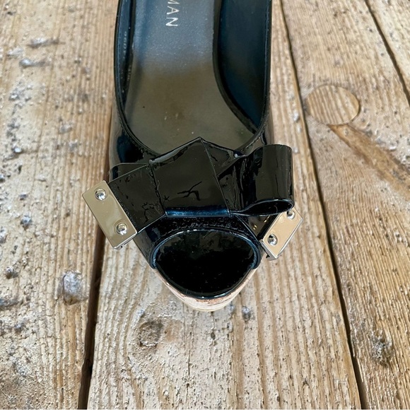 Stuart Weitzman Bodajean Black Patent Cork Wedge Sandals Size 7.5 - Picture 3 of 12